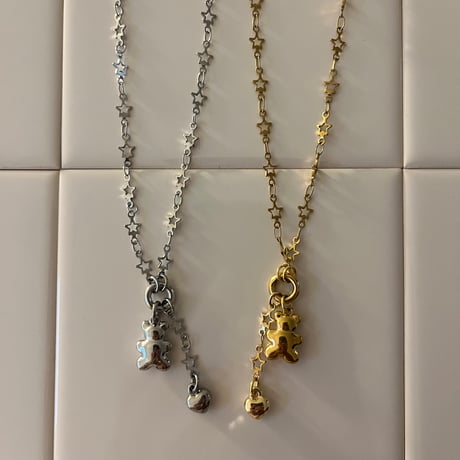 bear charm  necklace𖦹๋࣭ ⭑（silver/gold）