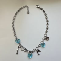 glass heart charm necklace-light blue-