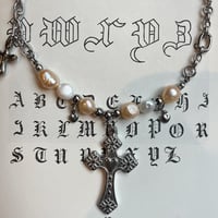 pearl necklace-big cross-