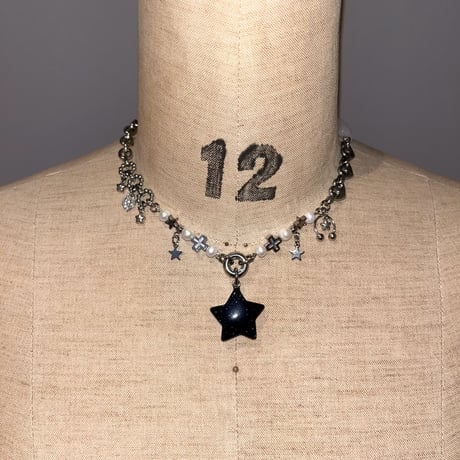 twinkle star necklace Ⳋᥱ͜𓏼✚̣̣̣♡-blue gold stone-