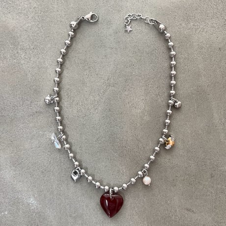 carnelian heart ball chain necklace₊‧°𐐪♡𐑂°‧₊