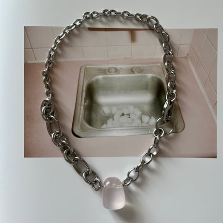 《再販》big stone necklace-rose quartz-