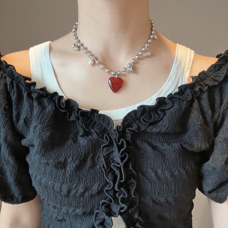 carnelian heart ball chain necklace₊‧°𐐪♡𐑂°‧₊
