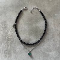 stone necklace-black onyx × green onyx