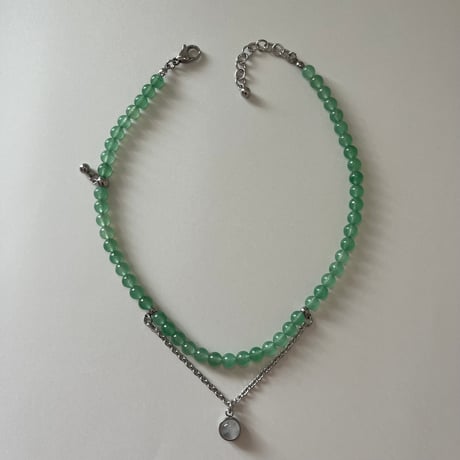 《再販》stone necklace-green aventurine×quartz