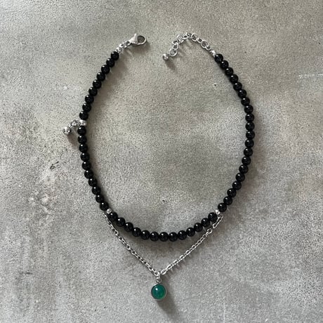 stone necklace-black onyx × green onyx