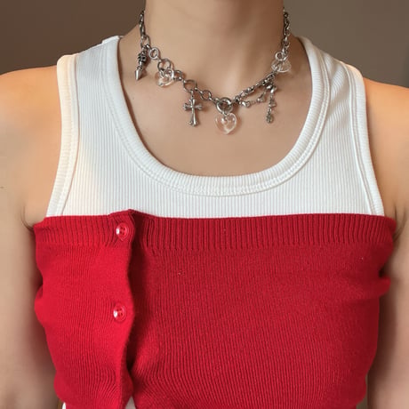 glass heart charm necklace-clear-