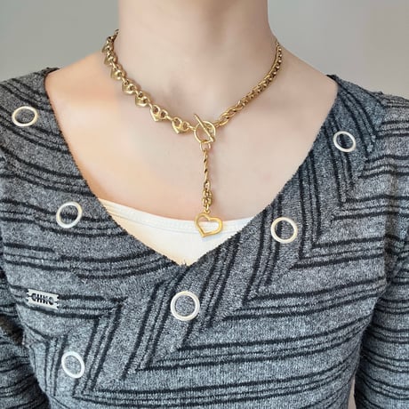 2way heart necklace *๑♡՞-gold-