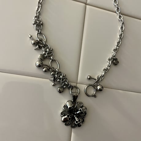antique silver skull necklace