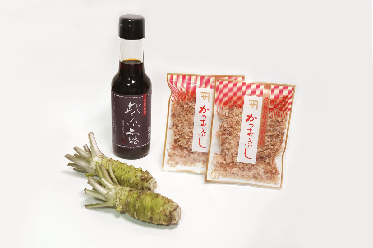 天城産の生わさび・鰹節・醤油セット | 武士のおうち駅弁｜伊豆修善寺