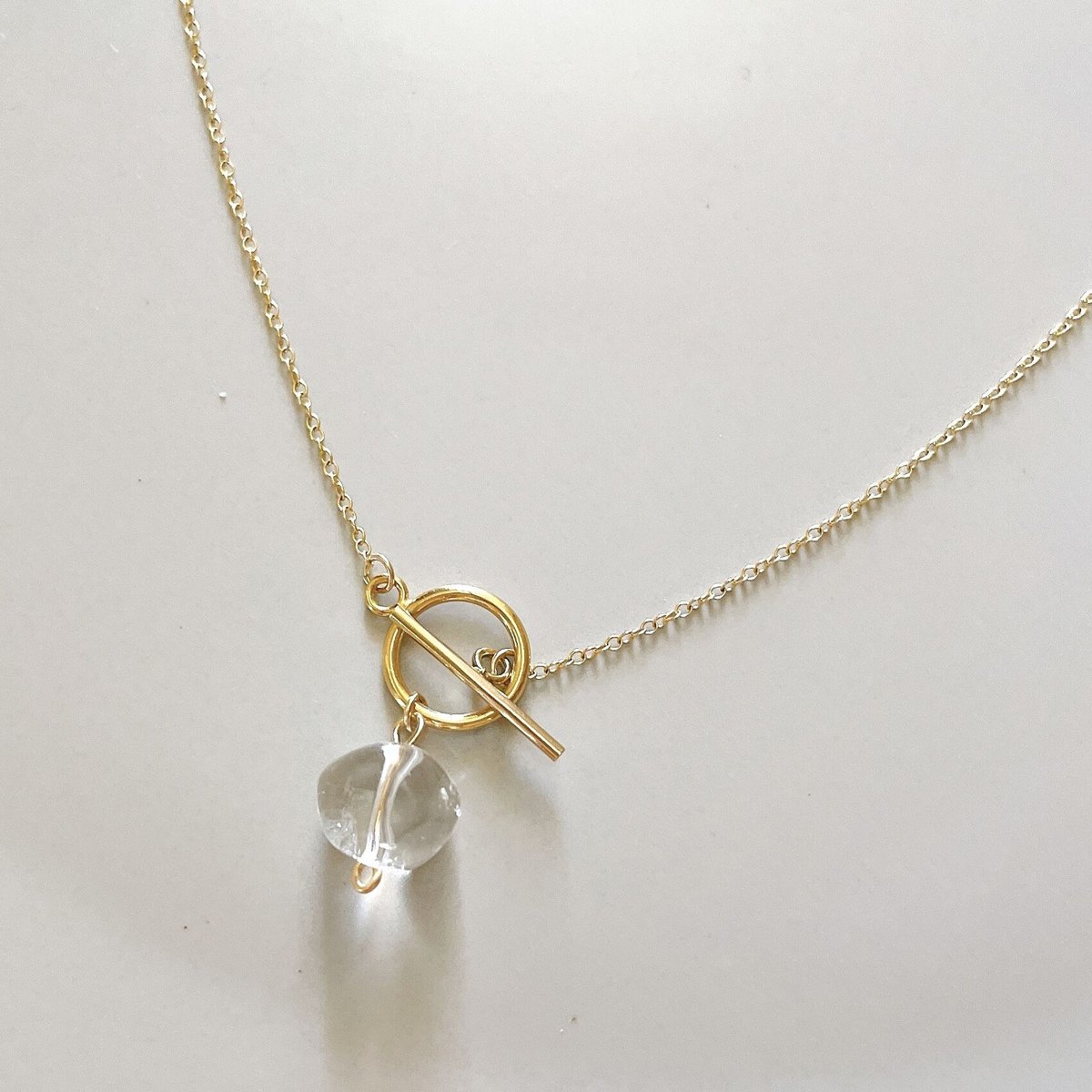 14kgf Crystal&mantel necklace クリスタル天然石とマンテルデザイン...