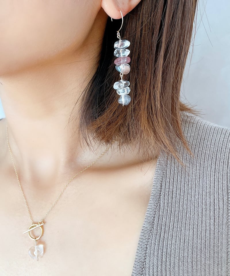 14kgf Crystal&mantel necklace クリスタル天然石とマンテルデザイン