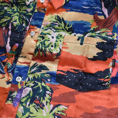 GRIMEY グライミー サテン ボタンアップ シャツ レッド OCEAN GATEWAYS BUTTON UP SHIRT GHS115
