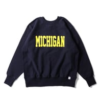 HOUSTON ヒューストン スウェット ネイビー PRINT U.S COTTON R/V SWEAT (MICHIGAN) 22375