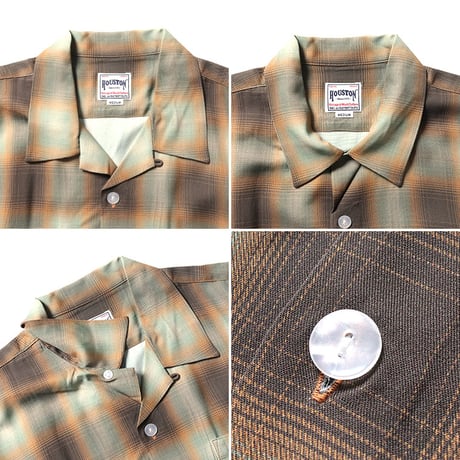 HOUSTON ヒューストン オンブレチェック半袖シャツ ブラウン OMBRE CHECK S/S SHIRT 40988