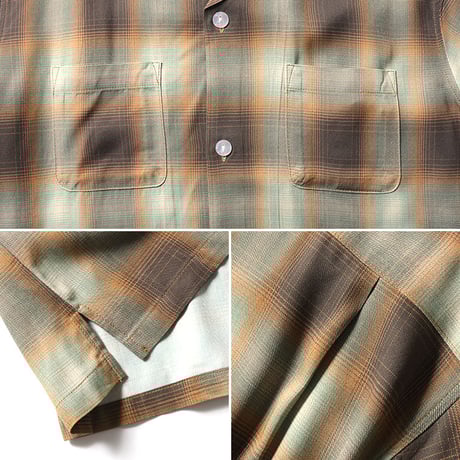 HOUSTON ヒューストン オンブレチェック半袖シャツ ブラウン OMBRE CHECK S/S SHIRT 40988