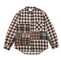 ODDMENT オッドメント カスタム スタンドカラー ネルシャツ ブラウンアソート CUSTOM STAND COLLAR NEL SHIRTS