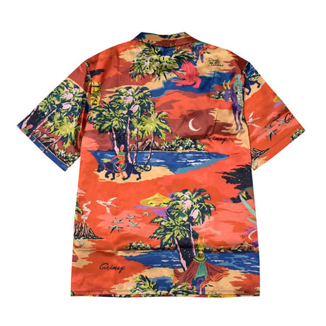 GRIMEY グライミー サテン ボタンアップ シャツ レッド OCEAN GATEWAYS BUTTON UP SHIRT GHS115
