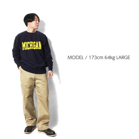 HOUSTON ヒューストン スウェット ネイビー PRINT U.S COTTON R/V SWEAT (MICHIGAN) 22375