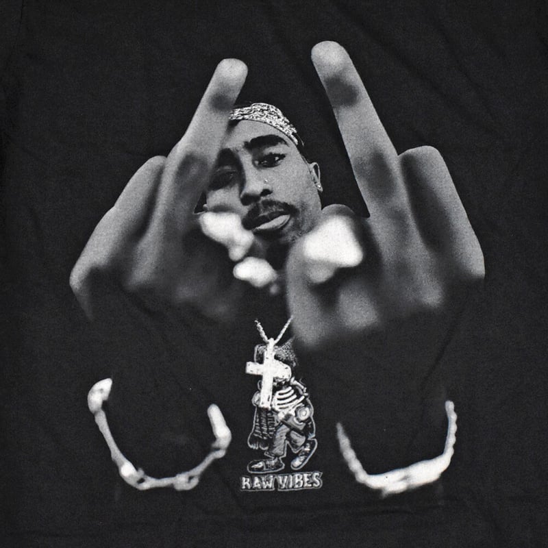 2PAC TUPAC トゥパック Tシャツ ブラック MIDDLE FINGER JUMBO