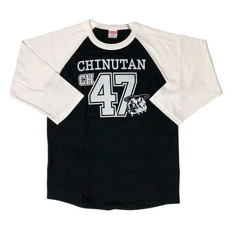 チヌたん47七分袖Tシャツ（黒ボディ＋白袖）