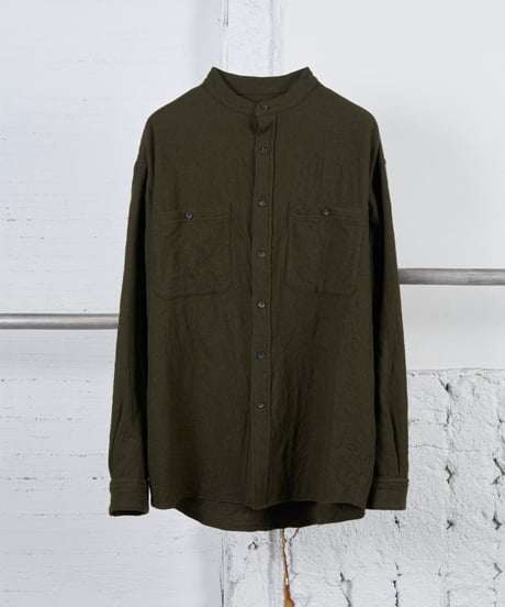 SHRINK SERGE SHRINK STAND COLLAR BLOUSE