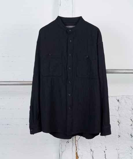 SHRINK SERGE SHRINK STAND COLLAR BLOUSE