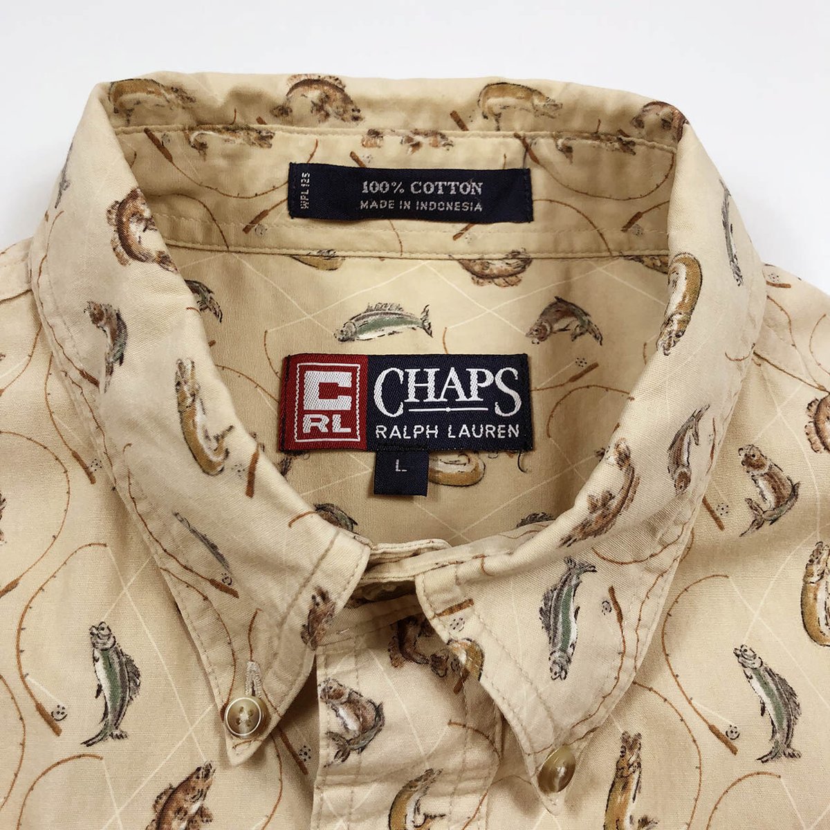 90s Chaps Ralph Lauren Fish L/S BD Shirt (L) | 