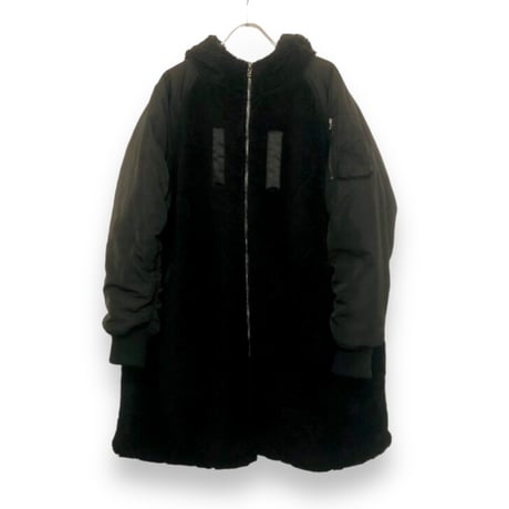 【33°C】ボア×ナイロンキルティング中綿ミリタリーロングジャケット