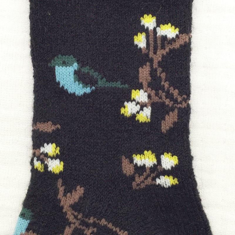 どうぶつ靴下】鳥と植物柄 モヘアタッチ ソックス CUL423645