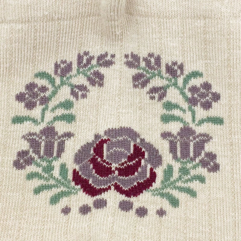 ⌇表糸 綿100%⌇ フラワー刺繍風 ロークルー丈 ソックス ⌇表糸 綿100%⌇ フラワー刺繍風 ロークルー丈 ソックス