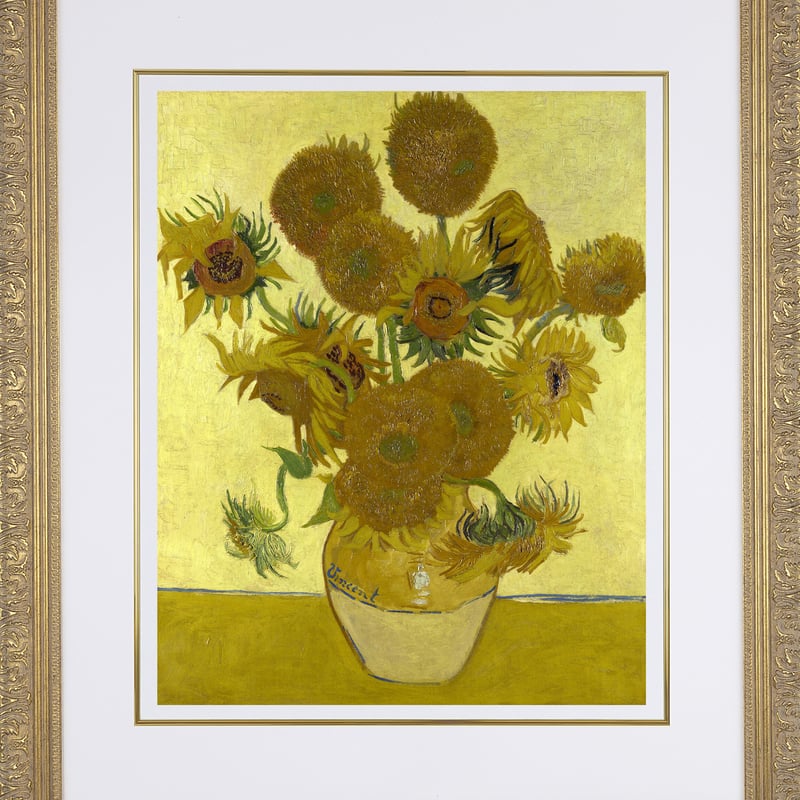 ゴッホ ひまわり 豪華白金 額装済み 70cm x 60cm 5本のひまわり 【15号】 フィンセント・ファン・ゴッホ 【 額縁が 絵画