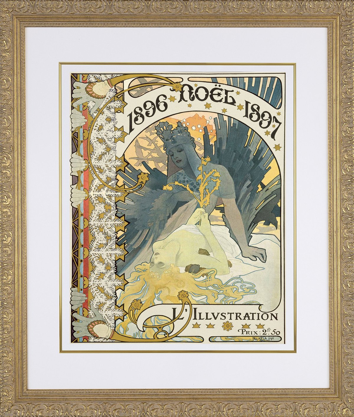 ミュシャ『ノエル』 リトグラフ・送料無料・新品額装・UVカット