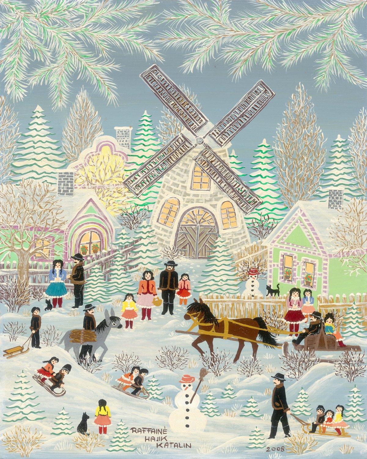 【真作】版画　リトグラフ　冬の街並み　優しい色彩の静寂風景　アート額装　X133 真作】版画 リトグラフ 冬の街並み 優しい色彩の静寂風景 アート