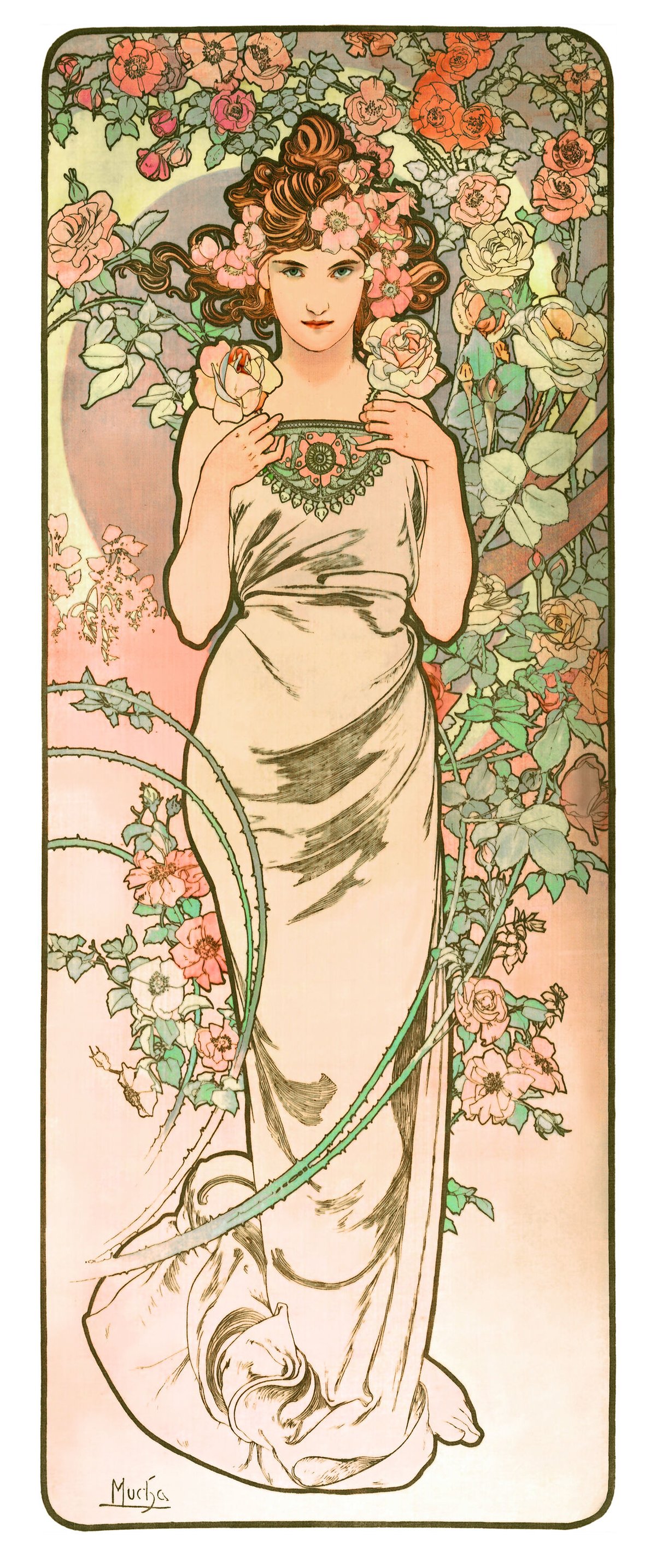 ミュシャ『バラ』 リトグラフ・送料無料・新品額装・UVカットアクリル