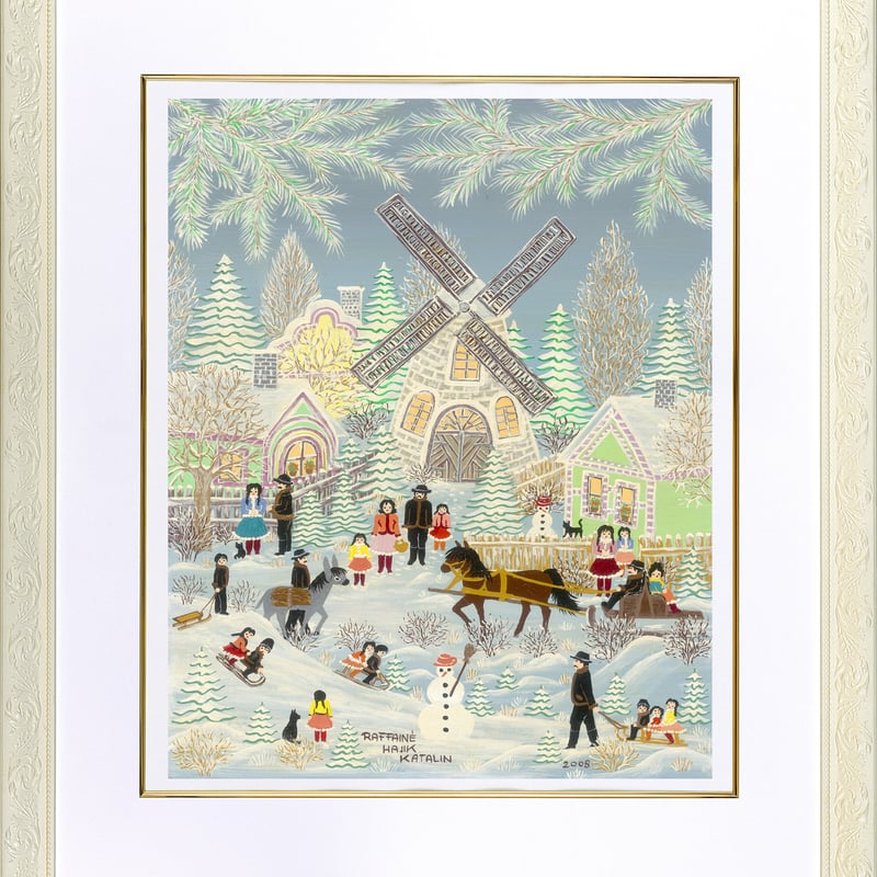 【真作】版画 リトグラフ 冬の街並み 優しい色彩の静寂風景 アート額装 X133 真作】版画 リトグラフ 冬の街並み 優しい色彩の静寂風景 アート