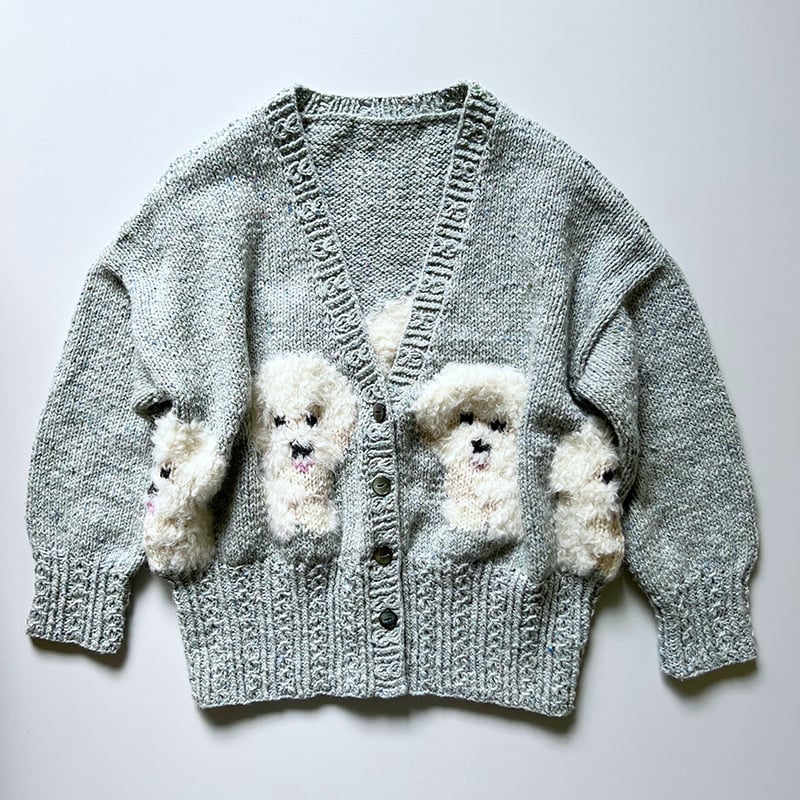 ライトグレー：ビションフリーゼのカーディガン【オリジナル】東海