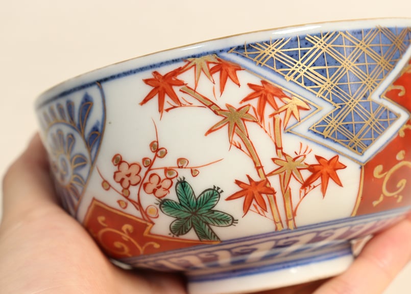 明治前期色絵松竹梅に福寿文字図蒸茶碗 シミあり | 吉祥寺PukuPuku