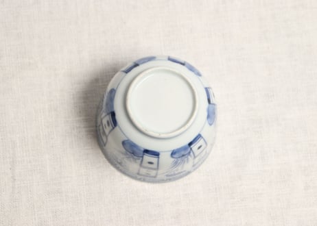 江戸幕末染付六方に草花図向付 小ホツ