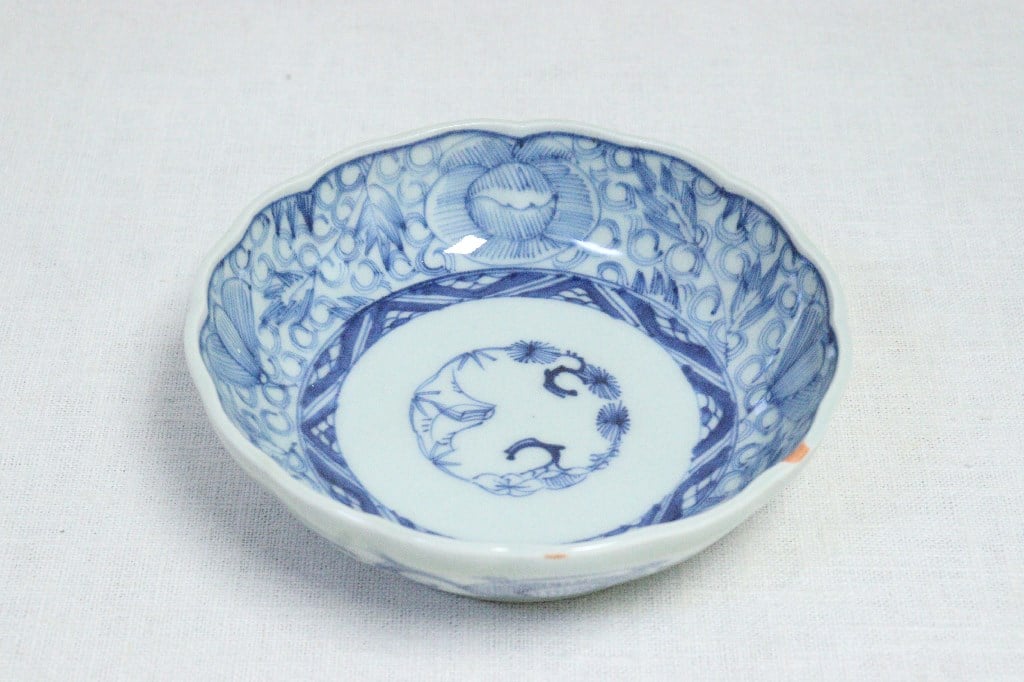 江戸幕末染付線描き牡丹図なます皿 | 吉祥寺PukuPuku