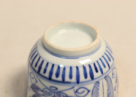江戸幕末線描き三方に花図向付
