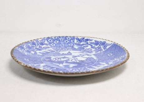 明治後期～大正銅判割絵と山水図イゲ縁８寸皿