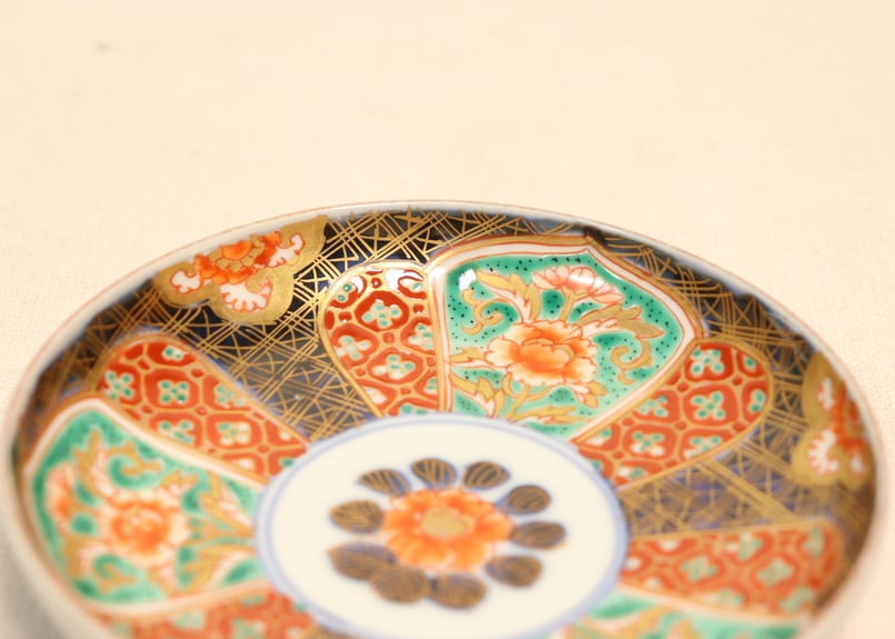 明治前期色絵牡丹と幾何学文小皿① 5客組 | 吉祥寺PukuPuku