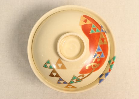 昭和30～40年代京焼色絵幾何学文飯茶碗