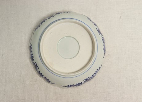 明治前期染付麒麟と牡丹図なます皿②高台ホツ