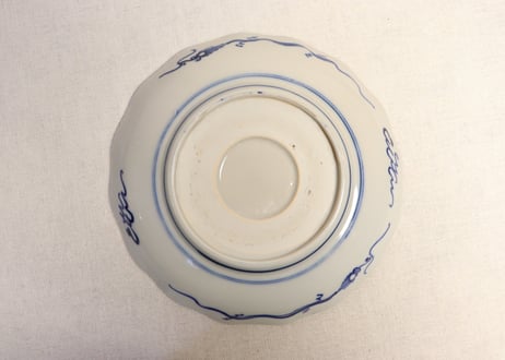 明治前期染付羽根市松図7寸皿
