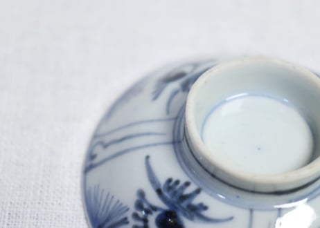 明治前期染付三方に松図蓋茶碗
