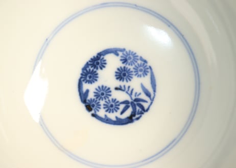 明治前期色絵獅子牡丹と幾何学文図飯茶碗①