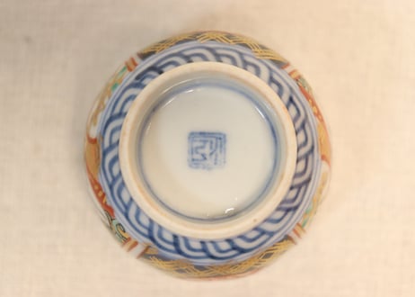 明治前期色絵桃と鶴図通り物小向付