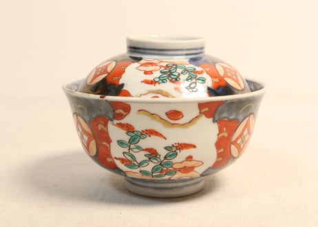明治前期色絵萩と七宝文図飯茶碗①窯傷